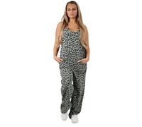 Dungaree Women Leopard Print Jersey Dungaree Jumpsuits Front Tie Knot Design Casual Easy to Wear UK Small Leopard Khaki 20-22