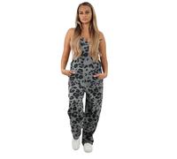 Dungaree Women Leopard Print Jersey Dungaree Jumpsuits Front Tie Knot Design Casual Easy to Wear UK Big Leopard Grey 8-10