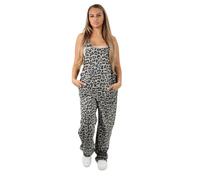 Dungaree Women Leopard Print Jersey Dungaree Jumpsuits Front Tie Knot Design Casual Easy to Wear UK Small Leopard Mocha 16-18