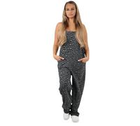 Dungaree Women Leopard Print Jersey Dungaree Jumpsuits Front Tie Knot Design Casual Easy to Wear UK Small Leopard Charcoal 12-14