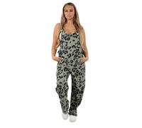 Dungaree Women Leopard Print Jersey Dungaree Jumpsuits Front Tie Knot Design Casual Easy to Wear UK Big Leopard Khaki 16-18