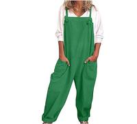 Dungarees for Women Casual Straps Overalls Ladies Loose Sleeveless Adjustable Suspender Jumpsuit with Pockets Women Vintage Solid Long Playsuits Baggy One Piece Rompers