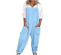 Dungarees for Women Casual Straps Overalls Ladies Loose Sleeveless Adjustable Suspender Jumpsuit with Pockets Women Vintage Solid Long Playsuits Baggy One Piece Rompers
