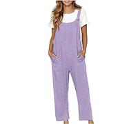 Dungarees for Women Casual Straps Overalls Ladies Loose Sleeveless Botton Suspender Jumpsuit with Pockets Women Vintage Solid Long Playsuits Baggy One Piece Rompers