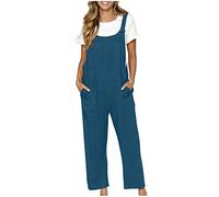 Dungarees for Women Casual Straps Overalls Ladies Loose Sleeveless Botton Suspender Jumpsuit with Pockets Women Vintage Solid Long Playsuits Baggy One Piece Rompers