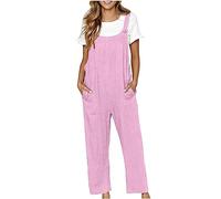 Dungarees for Women Casual Straps Overalls Ladies Loose Sleeveless Botton Suspender Jumpsuit with Pockets Women Vintage Solid Long Playsuits Baggy One Piece Rompers