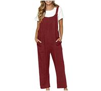 Dungarees for Women Casual Straps Overalls Ladies Loose Sleeveless Botton Suspender Jumpsuit with Pockets Women Vintage Solid Long Playsuits Baggy One Piece Rompers