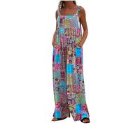Dungarees for Women UK Clearance Snowflake Printed Square Neck Jumpsuit with Pockets Loose Casual Baggy Sleeveless Overall Long Jumpsuit Playsuit Trousers Pants Romper Overalls Workwear