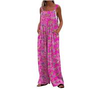 Dungarees for Women UK Clearance Snowflake Printed Square Neck Jumpsuit with Pockets Loose Casual Baggy Sleeveless Overall Long Jumpsuit Playsuit Trousers Pants Romper Overalls Workwear