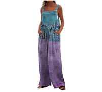Dungarees for Women UK Clearance Snowflake Printed Square Neck Jumpsuit with Pockets Loose Casual Baggy Sleeveless Overall Long Jumpsuit Playsuit Trousers Pants Romper Overalls Workwear