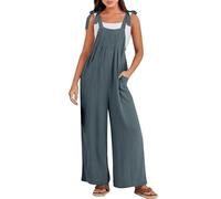Dungarees for Women UK Clearance Wide Leg Sleeveless Jumpsuits Casual Loose Fit Summer Pleated Suspender Bib Overalls Solid Boho Rompers Trousers Full Pants Playsuit with Pocket Size 8-18 Blue