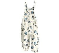 Dungarees for Women UK Cotton And Linen Wide Leg Sleeveless Overalls Summer Floral Printed Lace-Up Strap Petite Bib Jumpsuit Casual Loose Fit Suspender Romper