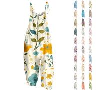Dungarees for Women UK Cotton And Linen Wide Leg Sleeveless Overalls Summer Floral Printed Lace-Up Strap Petite Bib Jumpsuit Casual Loose Fit Suspender Romper