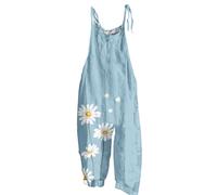Dungarees for Women UK Cotton And Linen Wide Leg Sleeveless Overalls Summer Floral Printed Lace-Up Strap Petite Bib Jumpsuit Casual Loose Fit Suspender Romper