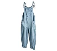 Dungarees for Women Uk Cotton Light Blue Casual Jumpsuit for Women Adjustable Straps Cotton Bib Overalls Baggy Dungaree Cropped Trousers Lightweight Holiday Sleeveless Jumpsuits Pockets Work Overalls