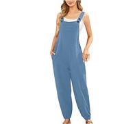 Dungarees for Women UK,Ladies Jumpsuits Sale Loose Fit Sleeveless Square Neck Cami Jumpsuit Cuffed Trousers Elegant Button Suspender Bib Overalls Pants Summer Romper Playsuits with Pockets
