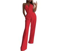 Dungarees for Women UK Sleeveless Spaghetti Strap Jumpsuits Trousers High Waist Tunic Rompers Pants Sexy V Neck Plain Onesie Playsuits Loose Elegnat Overalls Playsuits Office Casual Streetwear