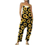 Dungarees for Women UK Summer Jumpsuit for Women UK Floral Hippy Clothes Wide Leg Baggy Playsuit Plus Size Boho Overalls with Pockets Women's Travel Clothes Harems Playsuits Tall Jumpsuit Yellow