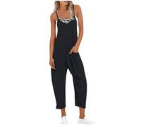 Dungarees for Women UK Summer Wide Leg Jumpsuits With Pocket Fashion Hollow Out V Neck Dungarees Summer Sleeveless Jumpsuits Oversize Leisure Suit One Piece Overall for Beach Going Out