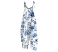 Dungarees for Women UK Wide Leg Jumpsuit Loose Fit Summer Plus Size Floral Boho Sleeveless Bib Cotton Linen Overalls for Women 2025 Hippie Jumpsuits Print Spaghetti Strap Rompers for Beach Travel