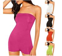 Dungarees Jumpsuit for Women Sexy Off Shoulder Strapless Romper Jumpsuit Summer Wide Leg Overalls Ladies Backless Elastic Waist Shorts Playsuit Outfits Casual Smart Cargo Shorts Suits Clearance