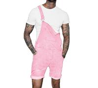 Dungarees Mens Short Leg Men's Denim Bib Overalls Shorts Loose Fit One Piece Adjustable Straps Above Knee Length Jean Romper Jumpsuit Stretchy Playsuits Regular-Fit Outdoor