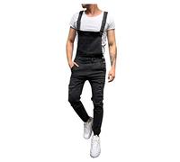 Dungarees Mens Slim Fit Elasticated Waisted Jeans Contrast Bib Brace Work Heavy Duty Demin Jumpsuit Casual Ripstop Walking Playsuit Scratch Resistant Outdoor Trousers