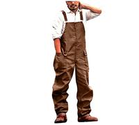 Dungarees Mens with Pockets Relaxed Fit Work Dungaree Solid Colour Baggy Workwear Bib and Brace Overalls Straight Leg Durable Jumpsuit Vintage Casual Clothes for Men Large