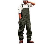 Dungarees Mens with Pockets Relaxed Fit Work Dungaree Solid Colour Baggy Workwear Bib and Brace Overalls Straight Leg Durable Jumpsuit Vintage Casual Clothes for Men Large