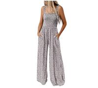 Dungarees Shorts Women Summer Jumpsuit Overalls Elastic Waist Wide Leg Long Pant Jumpsuit Boho Beachwear Outfits Rompers Playsuits Bohemia Floral Dungaree Loose Rompers Pocket Strappy Activewear