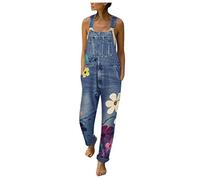 Dungarees Women's Jeans Long Boyfriend Denim Dungarees Flowers Oversize Jeans Loose Fit Denim Trousers Vintage Jeans Dungarees Women Jeans Overalls Playsuit Romper Bib Trousers Dungarees, blue, L