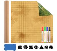 Dungeon Grid Game Mat Double-Sided RPG Mat 50 x 50 cm Dry Erase Mat Cube for DND Accessories with 4 Dry Wipe Markers 1 Whiteboard Eraser 7 Dice for War Games Board Games Accessories