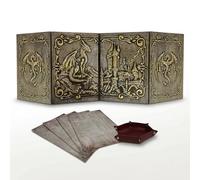 Dungeon Master Display with Dice Tray - DOJA Hobbies - DM Screen Folding 4 Panels in Gold Faux Leather, with Customizable Pockets and Templates, Accessory for Dungeons and Dragons