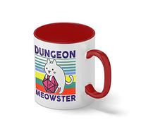 Dungeon Meowster Vintage DND D21 White Coffee Mug with Red Rim & Handle