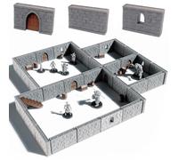Dungeon Walls Modular DND Terrain Set - 48 Piece Tabletop Role-Playing Scenery - 28mm Scale, Includes Walls & Accessories - Perfect for Dungeons & Dragons, Pathfinder, & RPG Tabletop Games