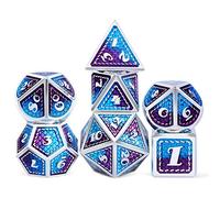 Dungeons and Dragons 7 Piece Solid Metal Dice set with Blue, Purple Scales and Silver Edges for D&D, Tabletop RPG Adventures and DND Games.