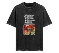 Dungeons & Diners & Dragons & Drive-Ins & Dives Summer Casual Tee Short Sleeve Crew Neck Cotton Tops Unisex Washed Vintage T-Shirt Black XL