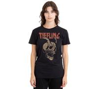 Dungeons Dragons Tiefling Horn Skull Ladies T Shirt, Black, Small