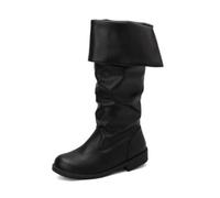 DUNHAO COS Medieval Male and Female Renaissance Pull On Mid Calf Gothic Boots Flat Jazz Boots Renaissance Boot, Black, 7 UK