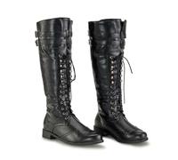 DUNHAO COS Medieval Renaissance Pull On Mid Calf Gothic Boots Flat Jazz Boots, Black, 9 UK