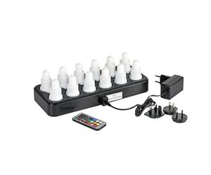 Duni LED Flex Set - 12 LED Candles RGB+W (Colour + Warm White) with Induction Charging Base and Remote Control