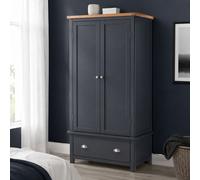 Dunkeld 2 Door 1 Drawer Wardrobe, Dark Blue Finish, Antique Oak Top, Sturdy