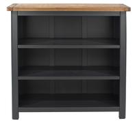 Dunkeld Low Dark Blue Bookcase, Antique Oak Top, Handcrafted, Adjustable Shelves