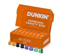 Dunkin’ Donuts Espresso Box - 80 Coffee Capsules, 4 Flavours: Brazil, Original Blend, Dark Roast & Bold Roast, Compatible with Nespresso Capsule Machines, Strong & Aromatic