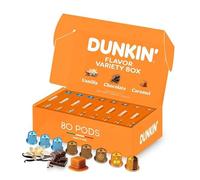 Dunkin’ Donuts Flavour Box - 80 Coffee Capsules, 3 Flavoured Varieties: Vanilla, Chocolate & Caramel, Compatible with Nespresso Capsule Machines, Smooth & Aromatic