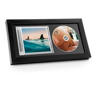 Dunkive 1 Pc 13.7" x 7.5" CD Frame Display Case with Shatter-Resistant Glass, Double Groove Record Album Frame, Self Standing with Wall Hanger, Imitation Wood Polystyrene, Home Decor (Black)