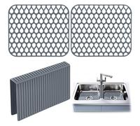 Dunkive 3 Pack Sink Mat and Sink Saddle Set, Sink Protectors for Kitchen Sink, Non Slip Silicone Sink Mat Dishwasher Safe, Protect Double Sink from Stains, Damage, Scratches (Cuttable)