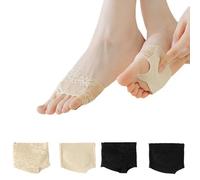 DUNKOING 4 Pairs Lace Open Toe half Socks Womens Cushion Padded Toe Topper Socks for Heel Mule Sandals Clog 5-9, 2beige2black, 5-9