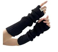DUNKOING Cute Y2K Arm Warmers Kawaii Knitted Wrist Warmers Long Japanese Harajuku Goth Fingerless Sleeve for Women Girls, Black-1, Standard