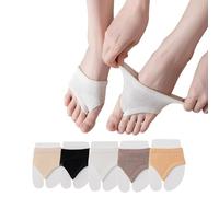 DUNKOING Womens Peep Toe Topper Socks Open Toe Bikini Sandal Mule Sock for Half Forefoot Liner Flip Flop Clogs 5-9, 1beige1black1white1coffee1orange, 4-8 UK